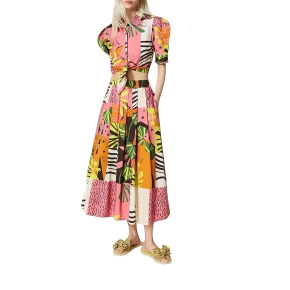 TWINSET ACTITUDE Printed Poplin Long Skirt - Picture 3 of 15